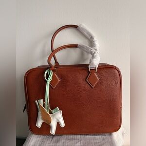 Brown Faubourg Leather Plume Handbag with Horse Charm